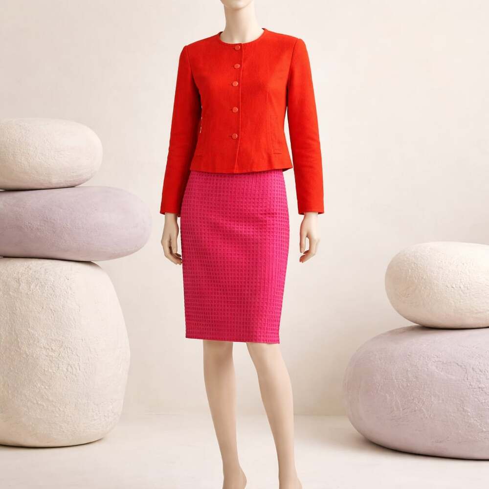 Talbots Petites 2P Orange Linen Jacket and Pink Eyelet Skirt Set